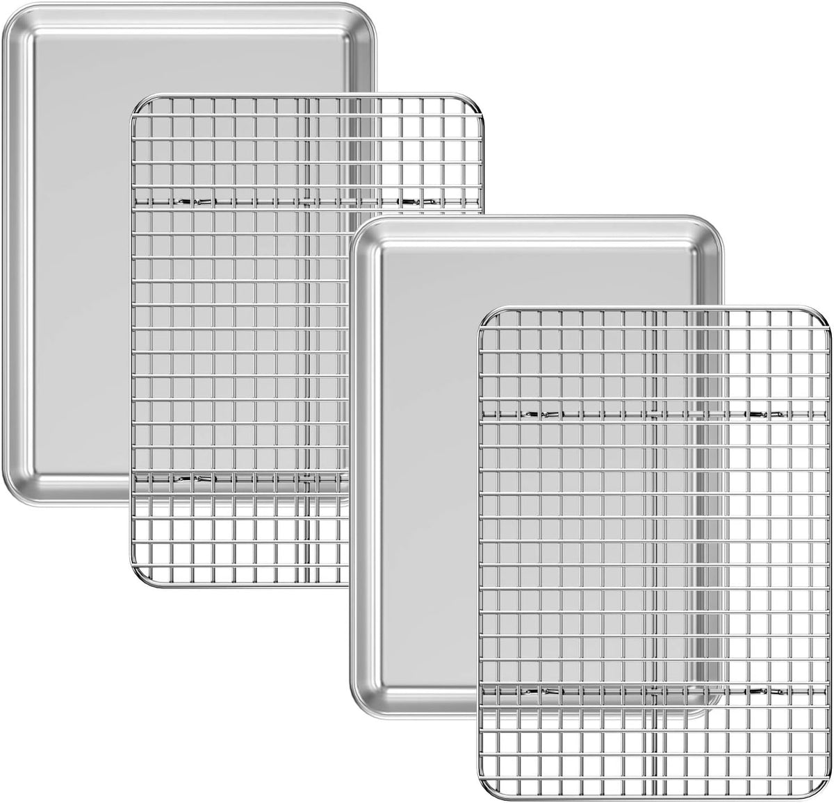 Deedro Baking Sheet with Rack Set [2 Sheets + 2 Racks], Stainless Steel Baking Pan Cookie Sheets Oven Tray with Cooling Rack, 16 x 12 x 1 Inch