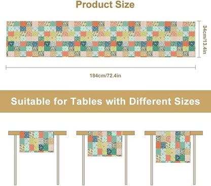 Boho Floral Patchwork Table Runner, Colorful Flower Print Rustic Farmhouse Country Vintage Paisley Table Runner for Dining Cafe Holiday Kitchen Home 13x36in