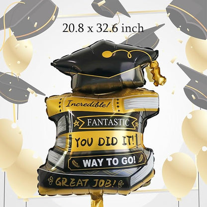 9Pcs Graduation Party Balloons Decorations Grad Books Balloons Diploma Balloons Grad Cap for 2026 Congrats High School College Graduation Party Supplies