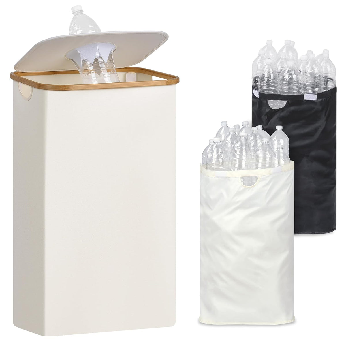 29 Gallons Recycling Bins for Kitchen, Indoor Recycle Bins with Lid, 110L Large Recycle bin with 2 Removeable Reusable Inner Bags, for Bottles Cans Glass Plastice Cartons(Beige)