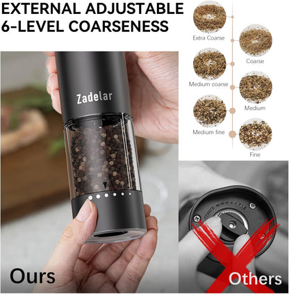 Electric Rechargeable Salt and Pepper Grinder Set,Automatic Pepper Mill Grinder with USB C Charging Dock,Upgraded 95ml Large Capacity,Adjustable Coarseness,LED Light,High-end Black