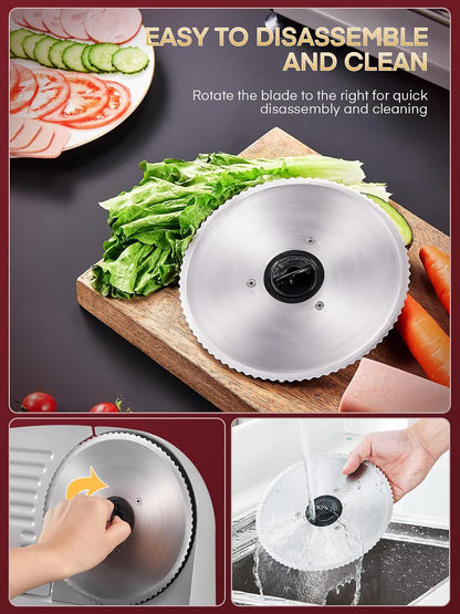 FOHERE 200W Meat Slicer 7.5" Serrated+Smooth Blades &amp; Adjustable Thickness