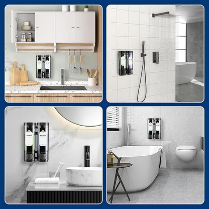 2-Chamber Shampoo and Conditioner Dispenser Shower Soap Dispenser 2 Chamber No Drill,Shower Soap Dispenser Wall Mounted, HUOTDY SUNTYS Body Wash Dispenser Set for Bathroom Toilet Hotel Kitchen (BLACK)