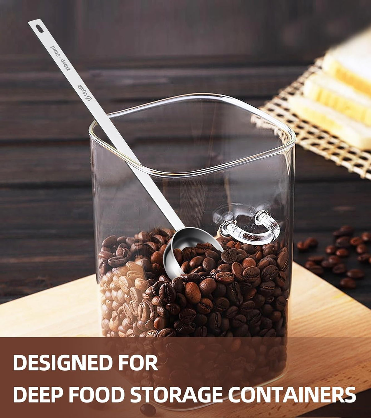 Coffee Scoop 1 Tablespoon with Extended Handle, Permanent Engraved 304 Stainless Steel Measuring Scoop for Ground Coffee, Spices (2pcs)