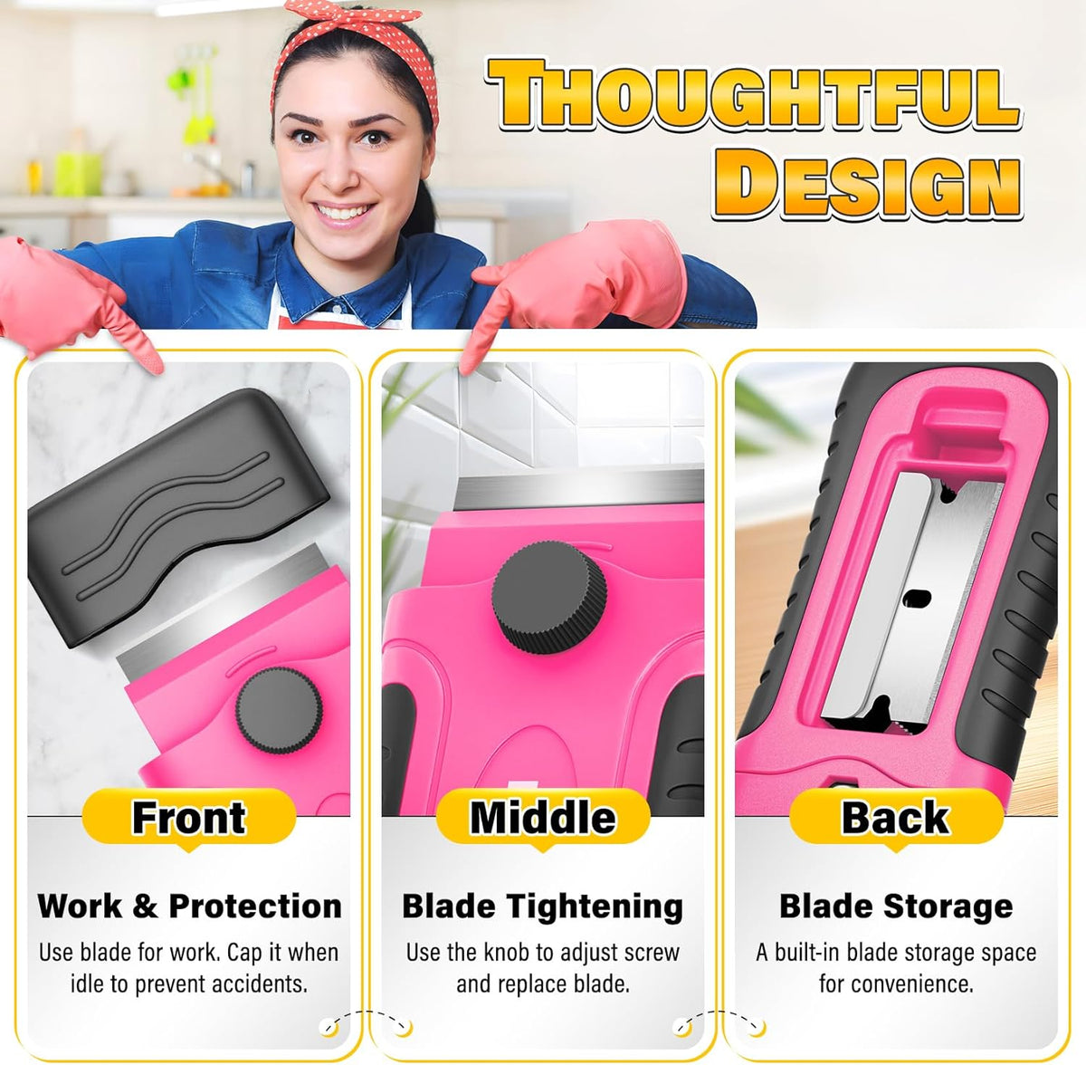 Diyself Razor Blade Scraper, 2 Pack Scraper Tool for Cleaning, Glass, Stickers, Paint Scraper, Heavy Duty Razor Scraper, Glass Scraper