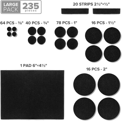 Felt Furniture Pads 235 PCS X-Protector! Huge Quantity of Black Furniture Pads for Hardwood Floors with Many Big Sizes – Your Ideal Wood Floor Protectors for Furniture.