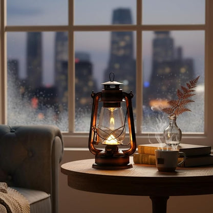Hortsun 6 Pcs 12 Inch Vintage LED Hurricane Lantern Warm LEDs and Dimmer Switch Battery Operated Farmers Hanging Lantern for Indoor Outdoor Camping Usage Decor