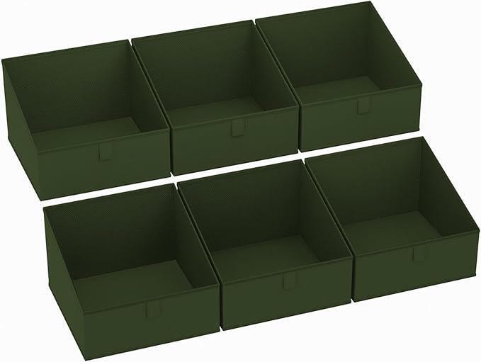 DIMJ Closet Storage Bins 6 Pack - Fabric Trapezoid Closet Organizer Bin, Foldable Storage Baskets for Shelves, Closet Shelf Organizer, Clothing Storage Box for Toys, Books, Towel, Clothes, Green