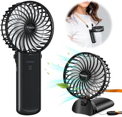 Psecici Handheld Fan, Mini Portable Personal Fan with lanyard, 4 Speeds Level 180° Foldable Design for Desk/Travel/Office/Outdoor