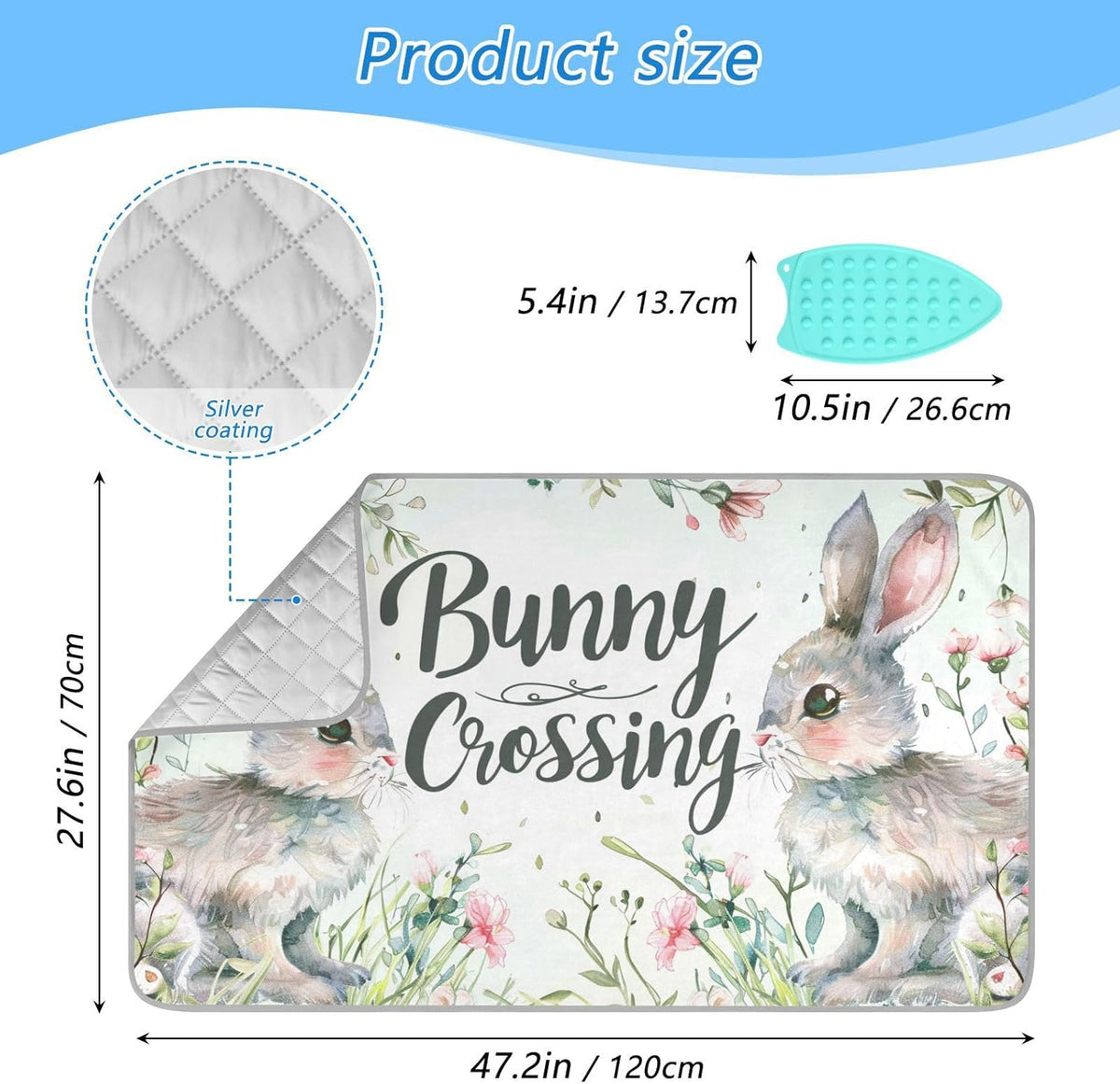 Ironing Mat Portable Ironing Pad Ironing Blanket for Table Top Heat Resistance Double-Side Using Travel Large 47.2 x 27.6 Inch Foldable Lightweight Easter Bunny Flower