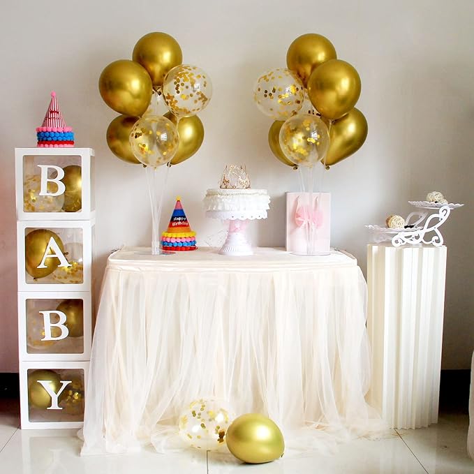 ZJDHPTY Gold Party Decorations,4 Set Balloon Stand with Pump and Gold Balloons for Birthday Bridal Shower Wedding Anniversary Retirement Mother's Day Father's Day New Year Graduation Decorations 2026