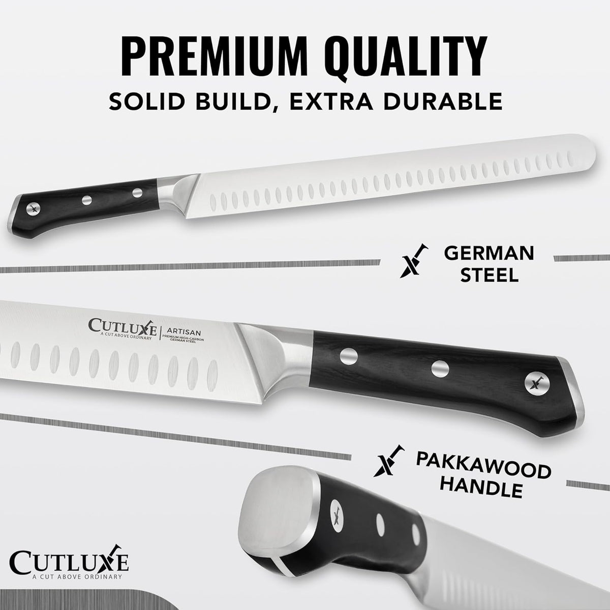 Cutluxe Slicing Carving Knife – 12" Brisket Knife, Meat Cutting and BBQ Knife – Razor Sharp German Steel, Sheath Included, Full Tang