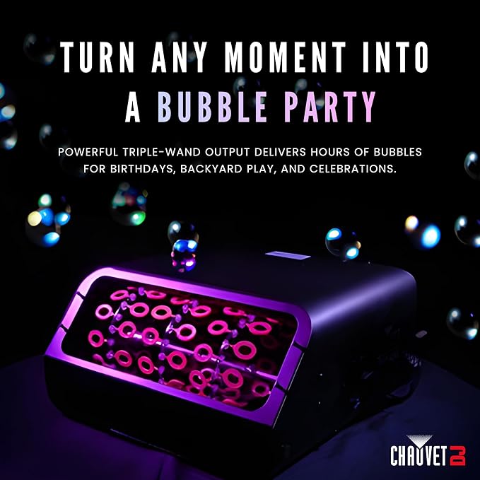 CHAUVET DJ Bubble King – High-Output Bubble Machine | 3 Dual Wands, Manual Output Button, Removable Fluid Tank | Optional Wired or Wireless Remote | 120V 60Hz Special Effects Unit