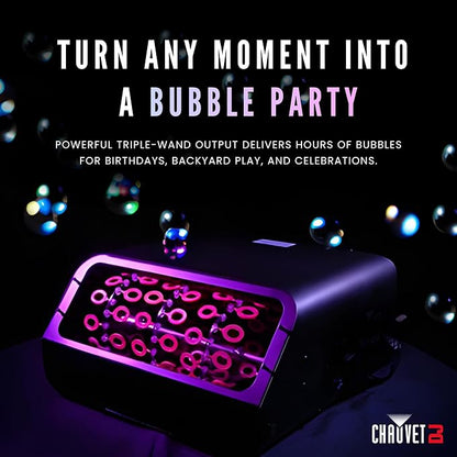 CHAUVET DJ Bubble King – High-Output Bubble Machine | 3 Dual Wands, Manual Output Button, Removable Fluid Tank | Optional Wired or Wireless Remote | 120V 60Hz Special Effects Unit