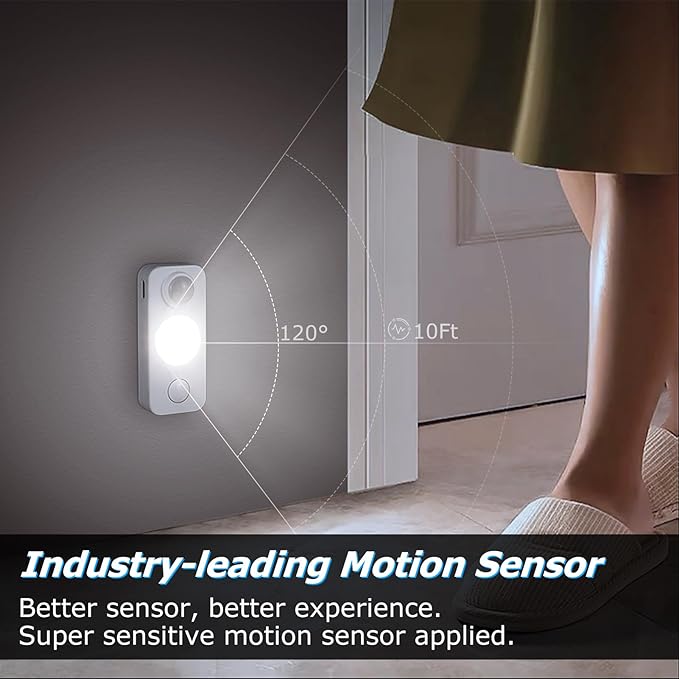 NIEGNOWOO LED Motion Sensor Puck Lights, Rechargeable Cabinet Lights, Stick on Wireless LED Night Light for Closet, Drawer, Shelf, Under Cabinet, Daylight White 6Pack, USB Charging Cord Included