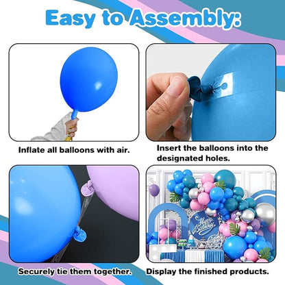 Blue Purple Balloon Arch Garland Kit, Purple Pink Blue Metallic Silver Balloons for Kids Birthday Hawaii Tropical Party Supplies Video Gaming Baby Shower Party Decorations