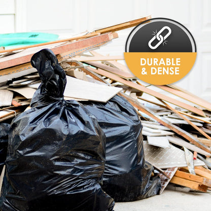 PAMI Heavy Duty 42 Gallon Contractor Garbage Bags, Tear Resistant Construction Bags Made from 90% Recycled Materials (20 Count, Black)