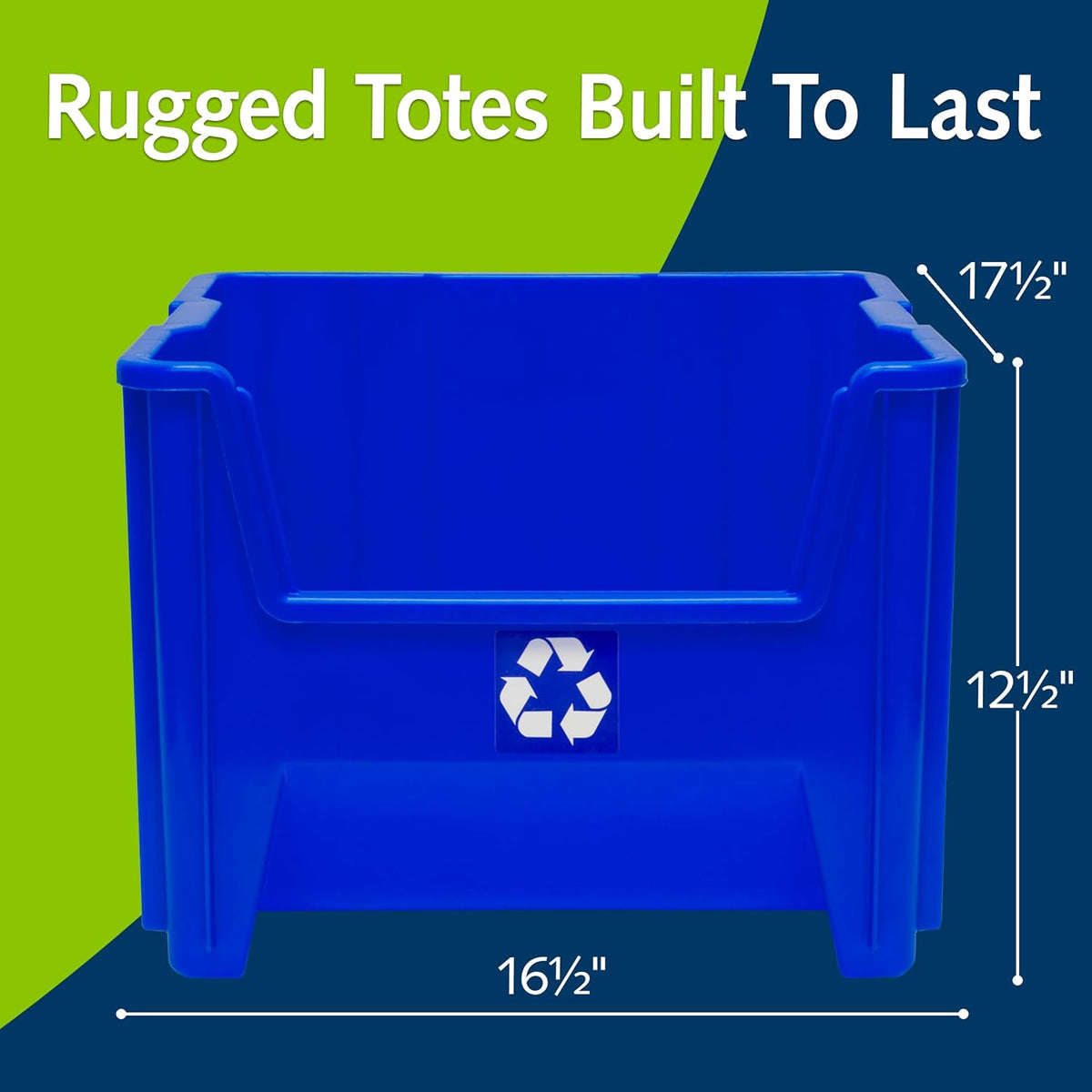 Commercial Industrial Heavy Duty Stackable Open-Front Recycling Bin Box Containers, 12 Gallon, 2 Pack, Blue
