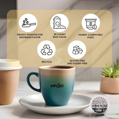 InfuSio Coffee Pods 96 Count Crème Brulee Medium Roast Single Serve Coffee Pods for Keurig K Cups Brewers - InfuSio Premium Roasted Keurig 2.0 Compatible