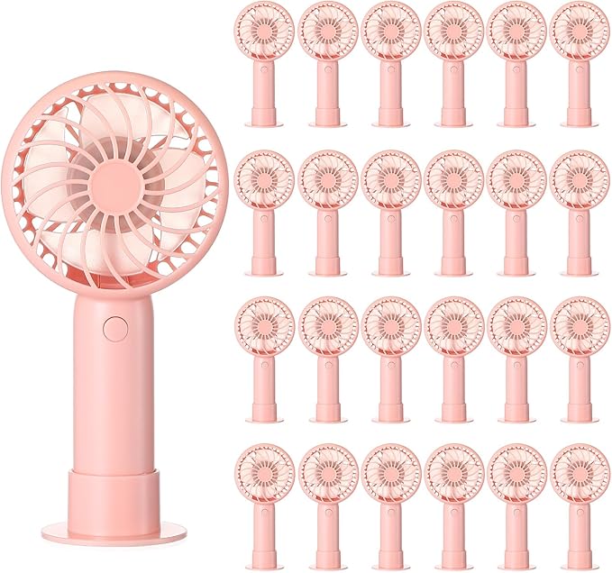 Tujoe 24 Pcs Mini Powerful Handheld Fan 3 Speed Personal Small Portable Rechargeable Fan with Base USB for Women Eyelash Makeup Office Travel Beach Indoor Outdoor (Pink)