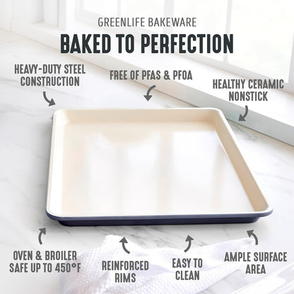 GreenLife Bakeware 18” x 13” Half Cookie Sheet Baking Pan, Non-Toxic PFAS-Free Healthy Ceramic Nonstick, Oven Safe to 450°F, Easy Release