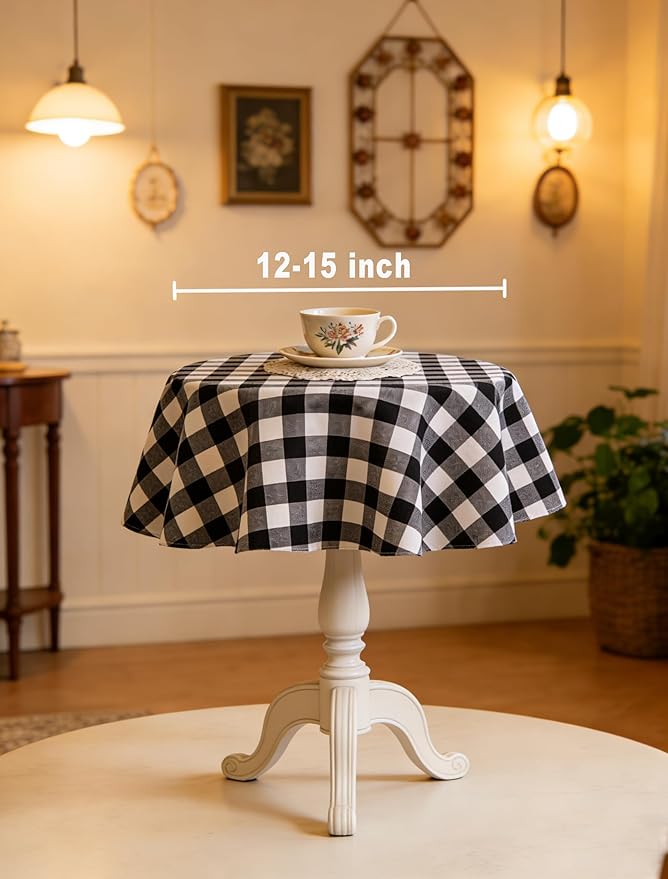 Waterproof Plaid Tablecloth Fabric - Round 25 Inch Classic Gingham Checker Table Cloth for Indoor/Outdoor Use - Buffalo Table Cover for Picnics, BBQs, and Parties