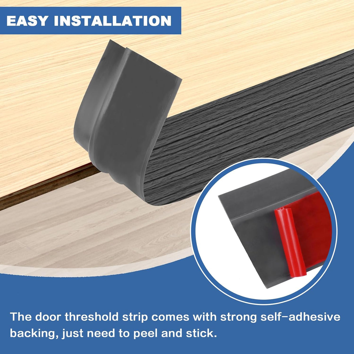 Vinyl Door Threshold Flooring Transition Strip Self Adhesive Carpet Edging Strip for Laminate Doorway Edge Threshold from 3/5" to 4/5" (Dark Gray Wood Grain, 3.3 Ft)