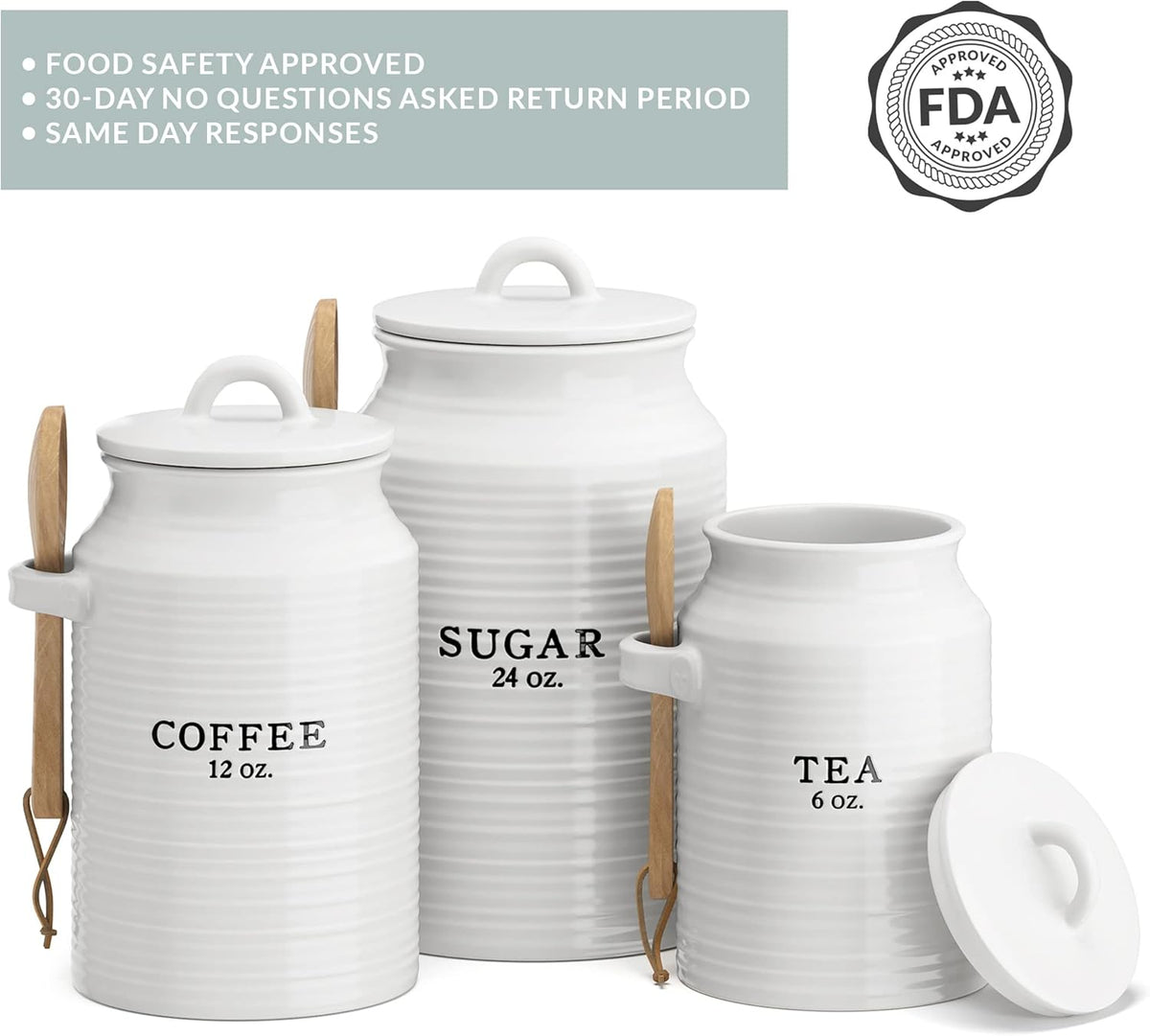 Barnyard Designs Canister Set for Kitchen Counter, Coffee Tea Sugar Container Ceramic Set, Decorative Canisters, Rustic Farmhouse Canister Jars