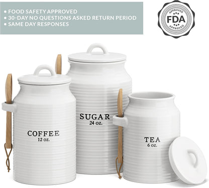 Barnyard Designs Canister Set for Kitchen Counter, Coffee Tea Sugar Container Ceramic Set, Decorative Canisters, Rustic Farmhouse Canister Jars