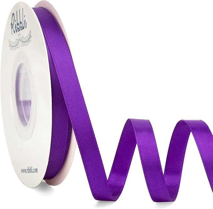 Ribbli Double Faced Purple Satin Ribbon,3/8” x Continuous 25 Yards,Use for Bows Bouquet,Gift Wrapping,Floral Arrangement