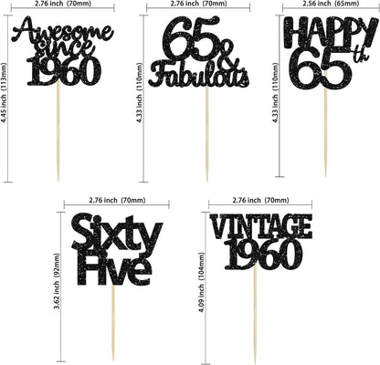 Gyufise 30 Pack Gold Glitter 65th Birthday Cupcake Toppers Vintage 1960 Cake Toppers Hello 65 Cake Topper Sixty Five 65 & Fabulous Cupcake Picks 65th Birthday Cake Decorations Supplies