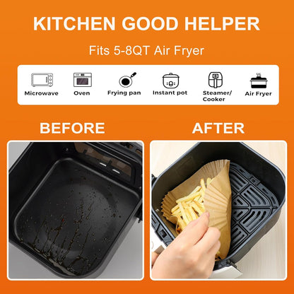Ctizne Air Fryer Liners Disposable: 200PCS 8 Inch Square Parchment Paper Liner, Non-stick Oilproof Baking Paper Sheets for 5-8 QT Airfryer Basket
