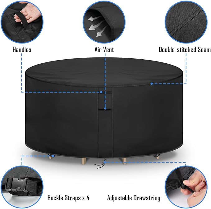 Round Patio Furniture Covers, Waterproof Round High Outdoor Table and Chair Set Cover, Tall Outdoor Furniture Covers for Winter, Rainproof Fadeproof- 72"Dia×36"H