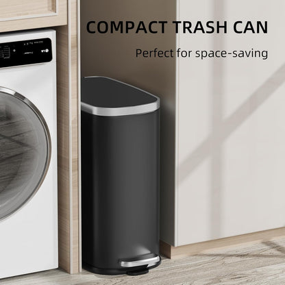 KUK Slim Bathroom Trash Can with Lid Soft Close, Step Pedal, 2.6 Gal/ 10L Stainless Steel Garbage Can with Removable Inner Bucket, Anti-Fingerprint Wastebasket for Office, Bedroom, Toilet (Black)