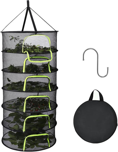 LUKETURE 6-Layer Hanging Herb Dryer Rack - with U-Zipper Mesh Net & Hook, Foldable Collapsible Drying Rack for Plants, Herbs, Flowers, Fish, Jerky, Laundry