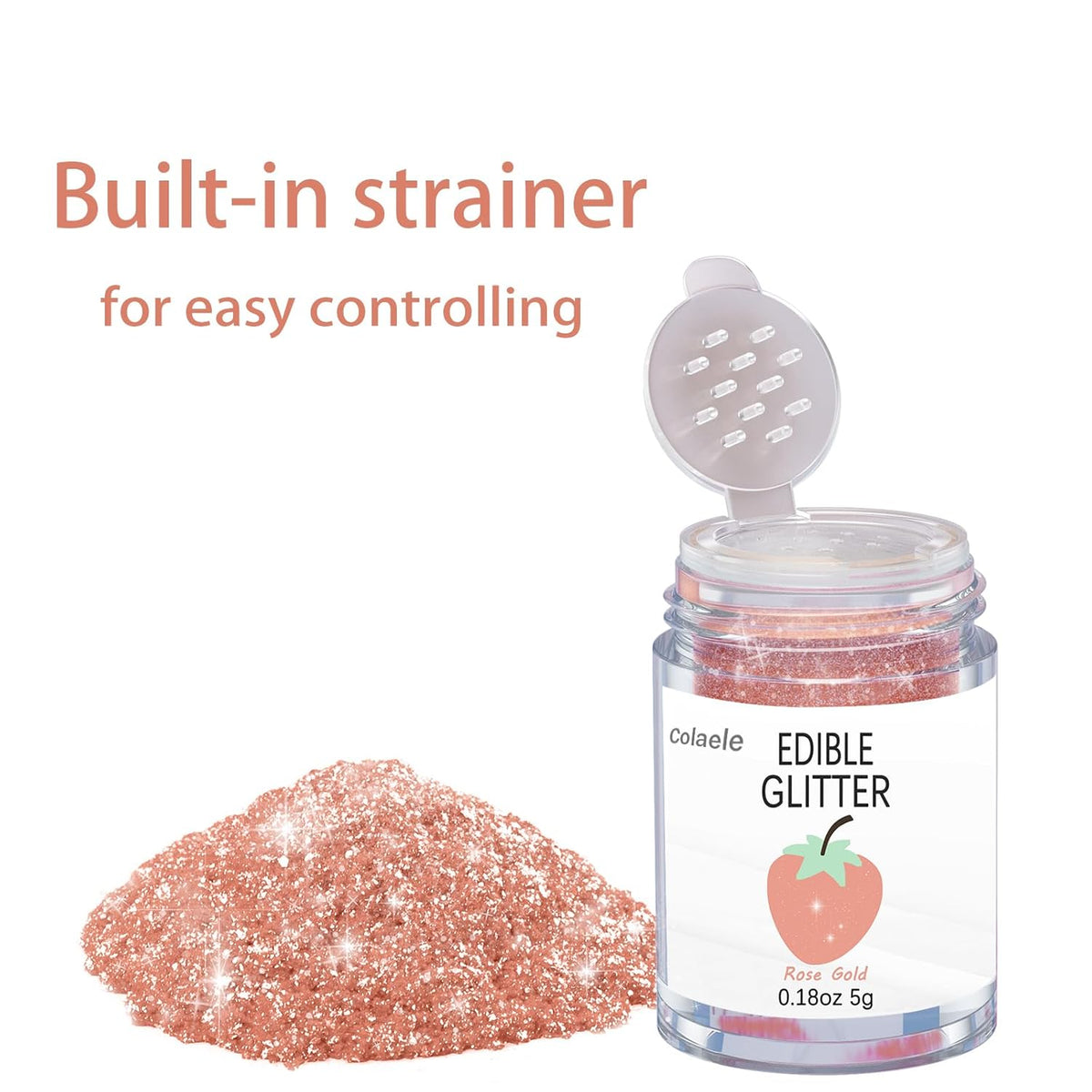 Rose Gold Edible Glitter for Cakes Drinks - Colaele 5 grams Food Grade Luster Dust Glimmer Powder Metallic Fancy Food Decorating Sprinkle Brew
