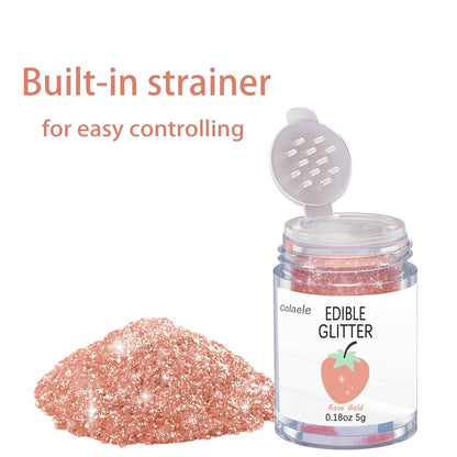 Rose Gold Edible Glitter for Cakes Drinks - Colaele 5 grams Food Grade Luster Dust Glimmer Powder Metallic Fancy Food Decorating Sprinkle Brew