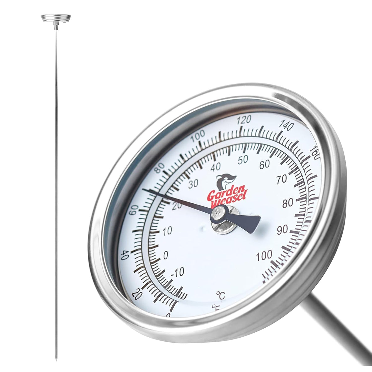 Garden Weasel Analog Soil & Composting Dial Thermometer - 36-Inch Probe, Measures 0 to 220 Degrees Fahrenheit, Soil Temperature, Worm Compost, 98001-A