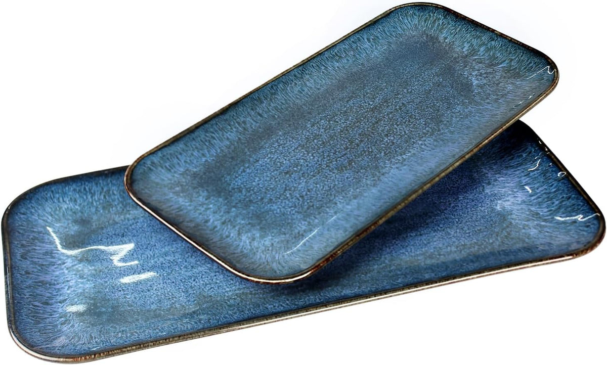 Porcelain Dinner Plates Blue 2 PCS, Serving platters for entertaining, for Fruit, cheese, snack, Bread, cupcake, Salad - Scratch Resistant durable