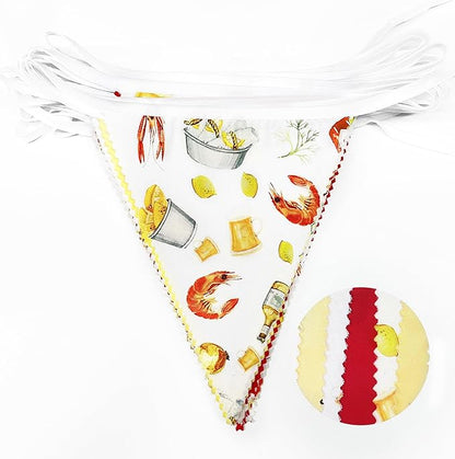 32Ft Crawfish Boil Party Decorations Red Yellow Beer Crawfish Pennant Banner Fabric Triangle Flag Garland Streamers for Lobster Birthday Shrimp Seafood Boil Baby Shower Barbecue Party Decor Supplies