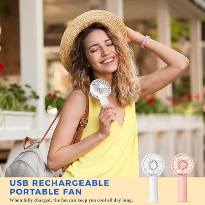 Tujoe 24 Pcs Mini Powerful Handheld Fan 3 Speed Personal Small Portable Rechargeable Fan with Base USB for Women Eyelash Makeup Office Travel Beach Indoor Outdoor (Pink,White)