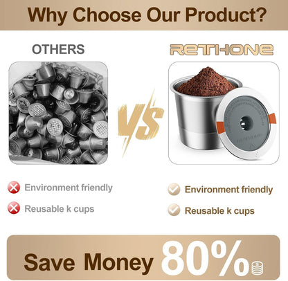 Rethone Reusable K Cups and Coffee Pods for Keurig 1.0 & 2.0 Coffee Maker Stainless Steel Coffee Filter(2 pack)