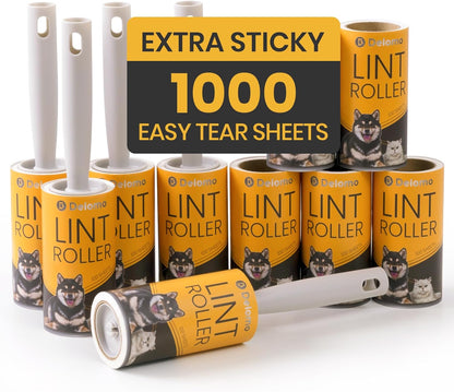 DELOMO Lint Roller 1,000 Sheets (5 Rollers + 5 Refills) - Lint Rollers for Pet Hair Extra Sticky, Mega Value Pet Hair Removal Tool for Clothes/Couch/Furniture/Car - Keep Your Home Tidy