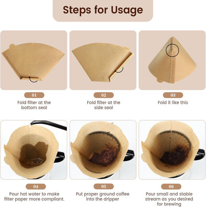 Coffee Filters 160 Count, Size 04 Cone Filters 8-12 Cup, Unbleached Disposable Natural Paper Filters