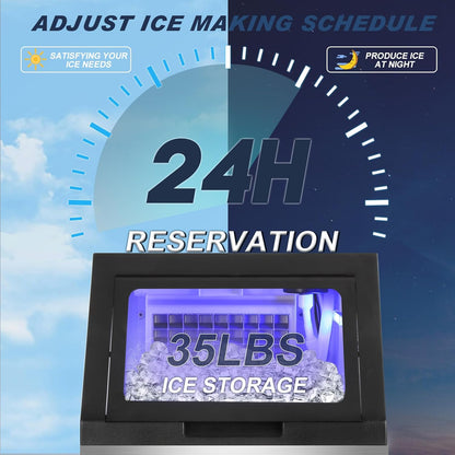 Commercial Ice Maker Machine 140LBS/24H with 30LBS Storage Bin, Stainless Steel Undercounter/Freestanding Ice Maker Machine for Home Bar Outdoor, 45PCS Ice Cubes Ice Machine, Self Cleaning