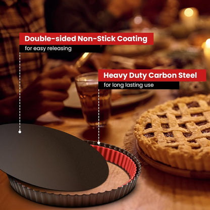Tart Pan 9 Inch 10 Inch Removable Bottom,with Crust Shaper Ring, Non-stick