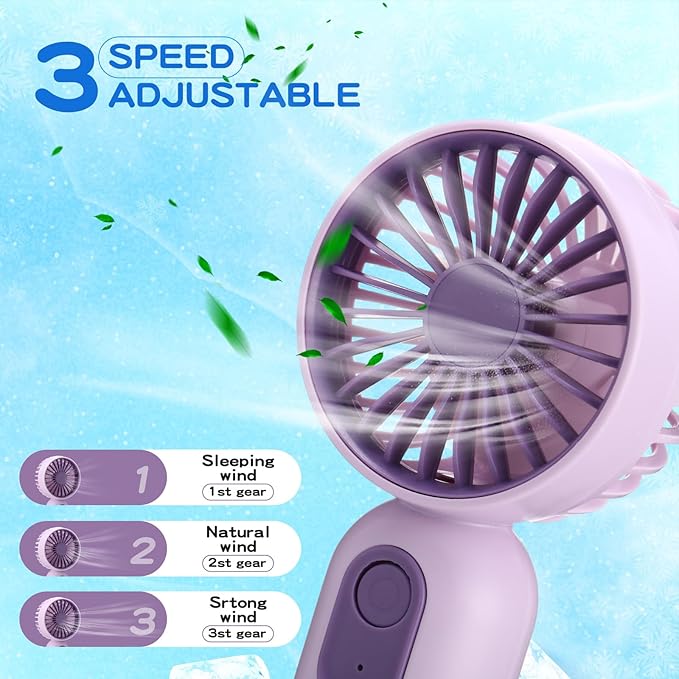 Rossesay 24 Pack Mini Portable Fan Bulk for Travel 3 Speeds, Rechargeable USB Battery Operated, Small Handheld Personal Eyelash Fans for Women Men Indoor Outdoor(Pink Blue Purple)