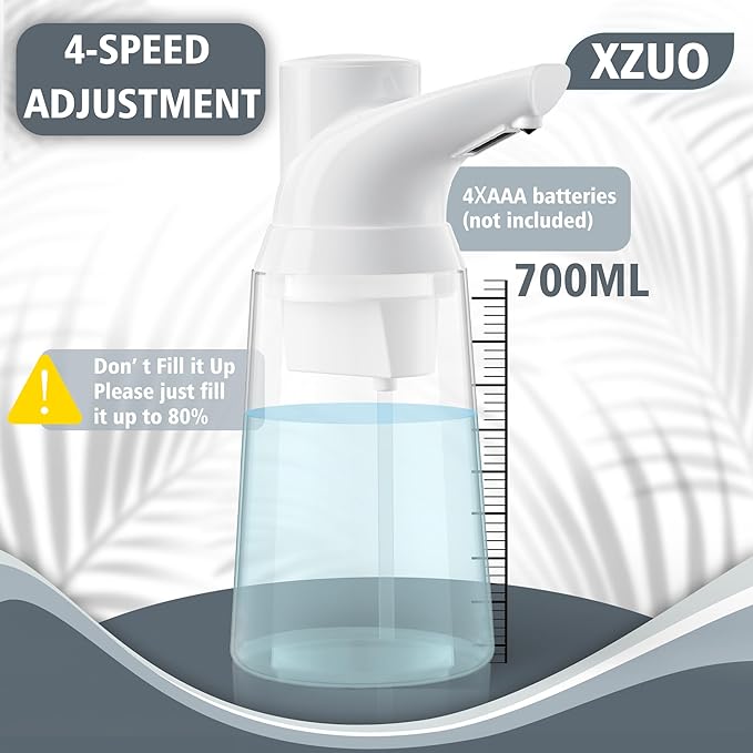 Automatic Soap Dispenser Touchless, 23.7 oz/ 700 ml, Low Battery Liquid Soap Bottle with Motion Sensor for Bathroom & Kitchen (White-Battery)
