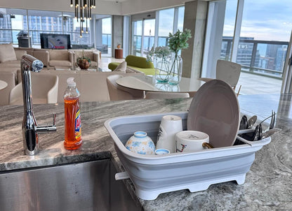 SAMMART 12L (3.17 Gallon) Collapsible Dish Drainer with Swivel spout - Foldable Drying Rack Set - Portable Dinnerware Organizer - Space Saving Kitchen Storage Tray (Grey)