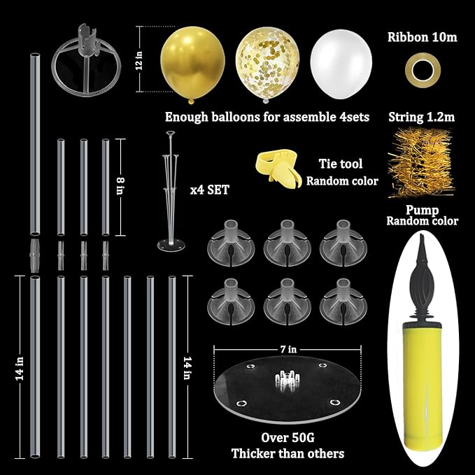 ZJDHPTY Gold Party Decorations,4 Set Balloon Stand with Pump and Gold Balloons for Birthday Bridal Shower Wedding Anniversary Retirement Mother's Day Father's Day New Year Graduation Decorations 2026